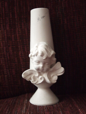 FLOWER BUD VASE 6 1/4'' ANGEL CHERUB CERAMIC BISQUE READY TO PAINT UNPAINTED