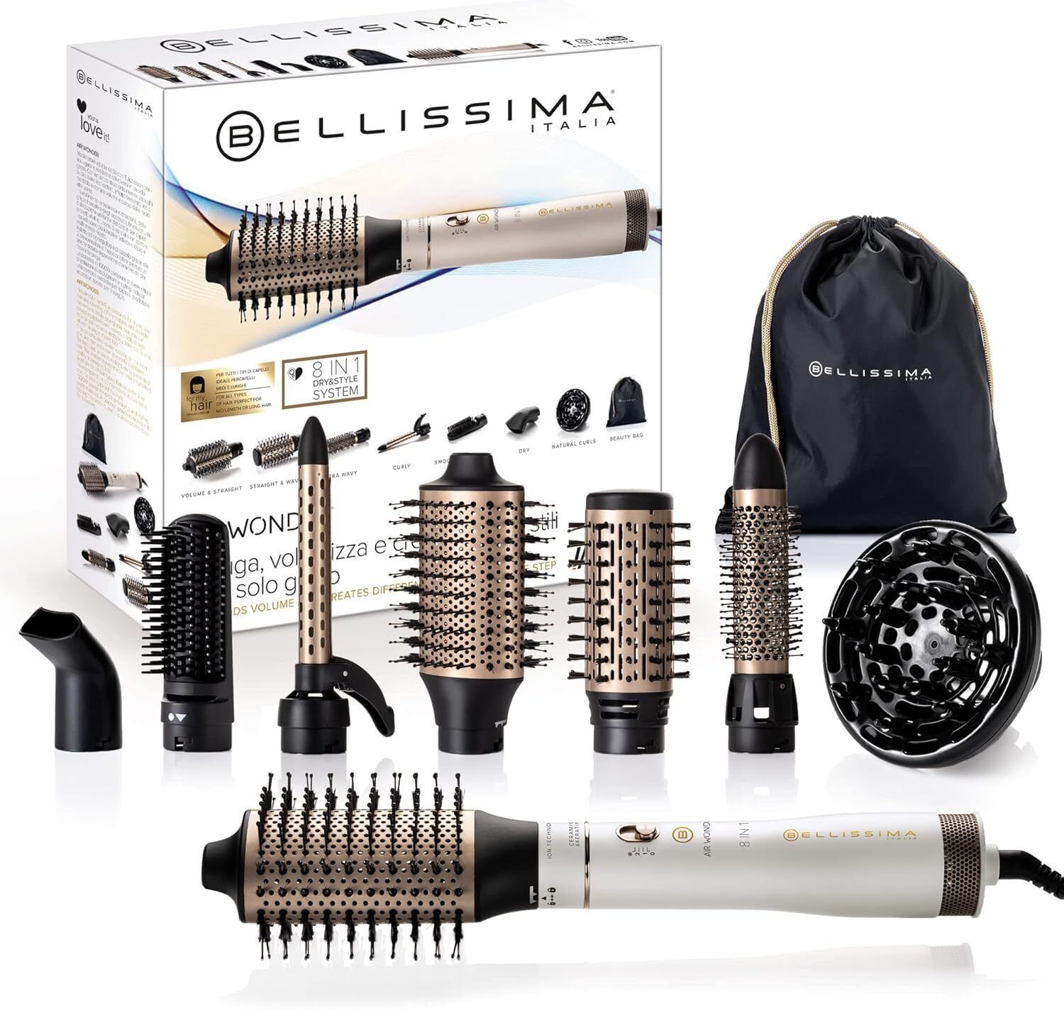 Imetec Bellissima Air Wonder 11847 | Styler 8 in 1 Spazzola ad Aria Calda