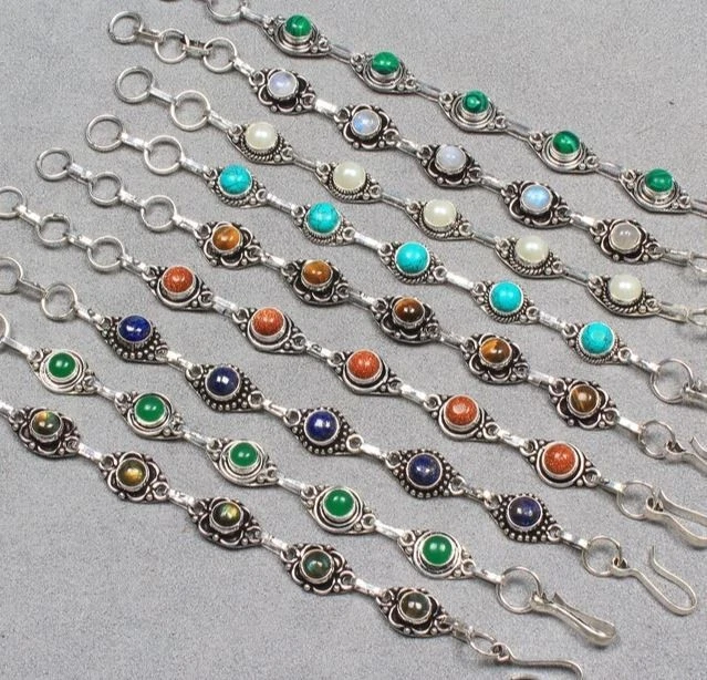 Pulseras de diseño de 50 piezas enchapadas en plata de ley 925 con piedras solares rojas y mixtas Foto 2 de 3