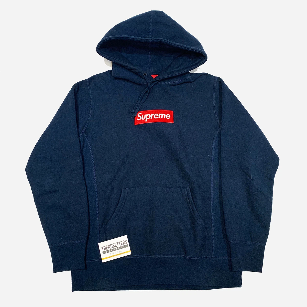 SUPREME BOX LOGO HOODIE SIZE M L MEDIUM NAVY RED BOGO 100