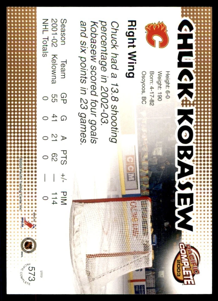 2002-03 Pacific Complete Chuck Kobasew RC #573 - Image 2 of 2