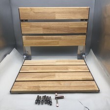 18" Folding Teak Shower Seat Wall Mounted Fold Down Shower Bench USED READ DES..