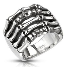 Men's Steel Death Head Hand Skeleton Ring For Biker 4484