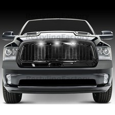 Gloss Black Front Hood Mesh Grilleshellwhite 3x Led For 13-17 Dodge Ram Gloss Black Front Hood Mesh Grilleshellwhite 3x Led For 13-17 Dodge Ram