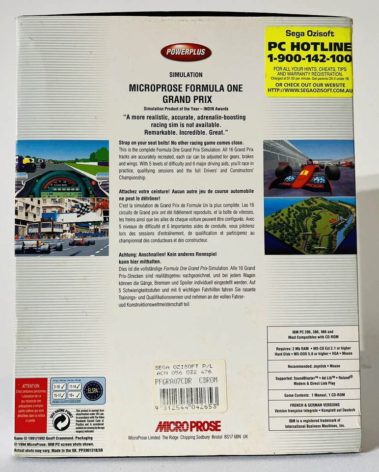 GRAND PRIX FORMULA ONE GAME ~  IBM PC CD ROM ~ 1991/1992 ~ MICRO-PROSE ~VINTAGE - Image 2 of 4