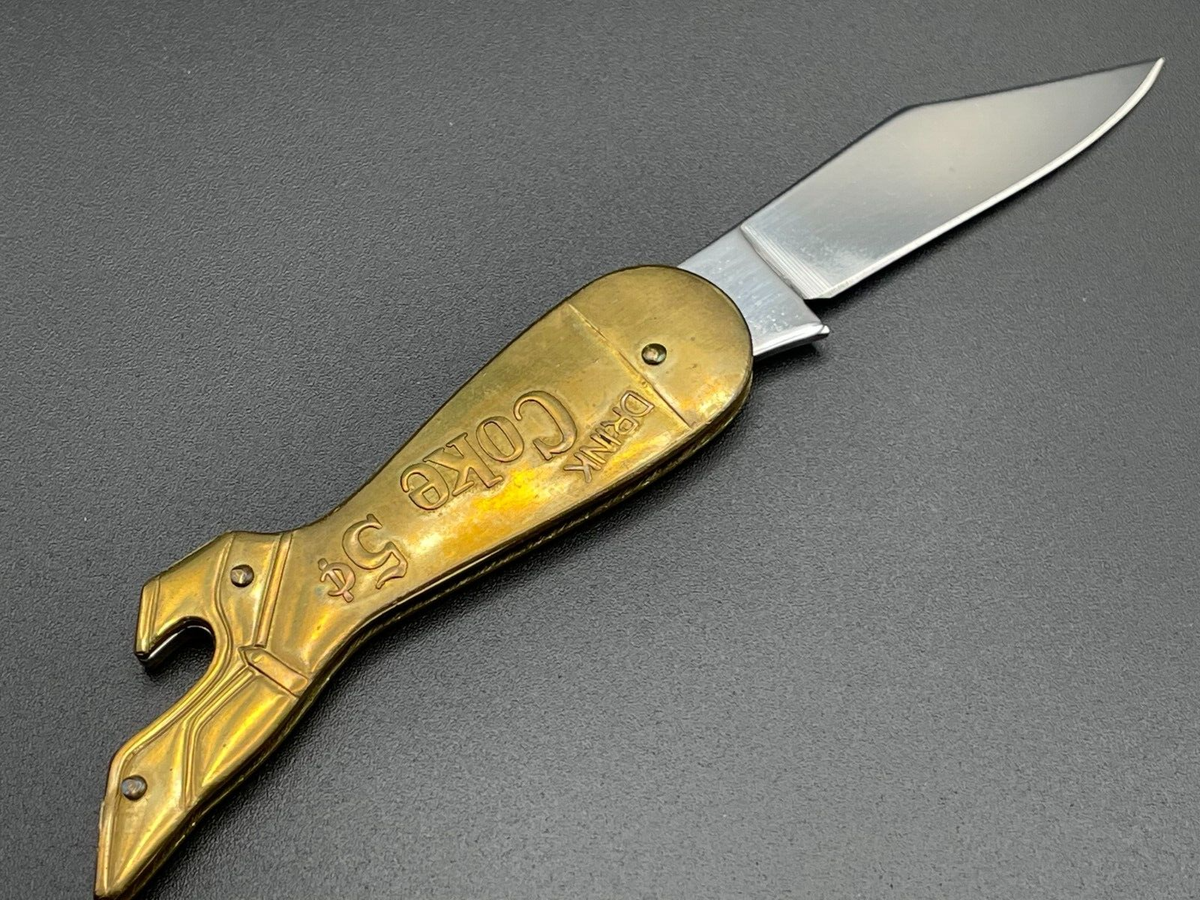 VTG Coca-Cola Coke Pocket Knife Brass Ladys Leg Boot Shoe 5 Cent