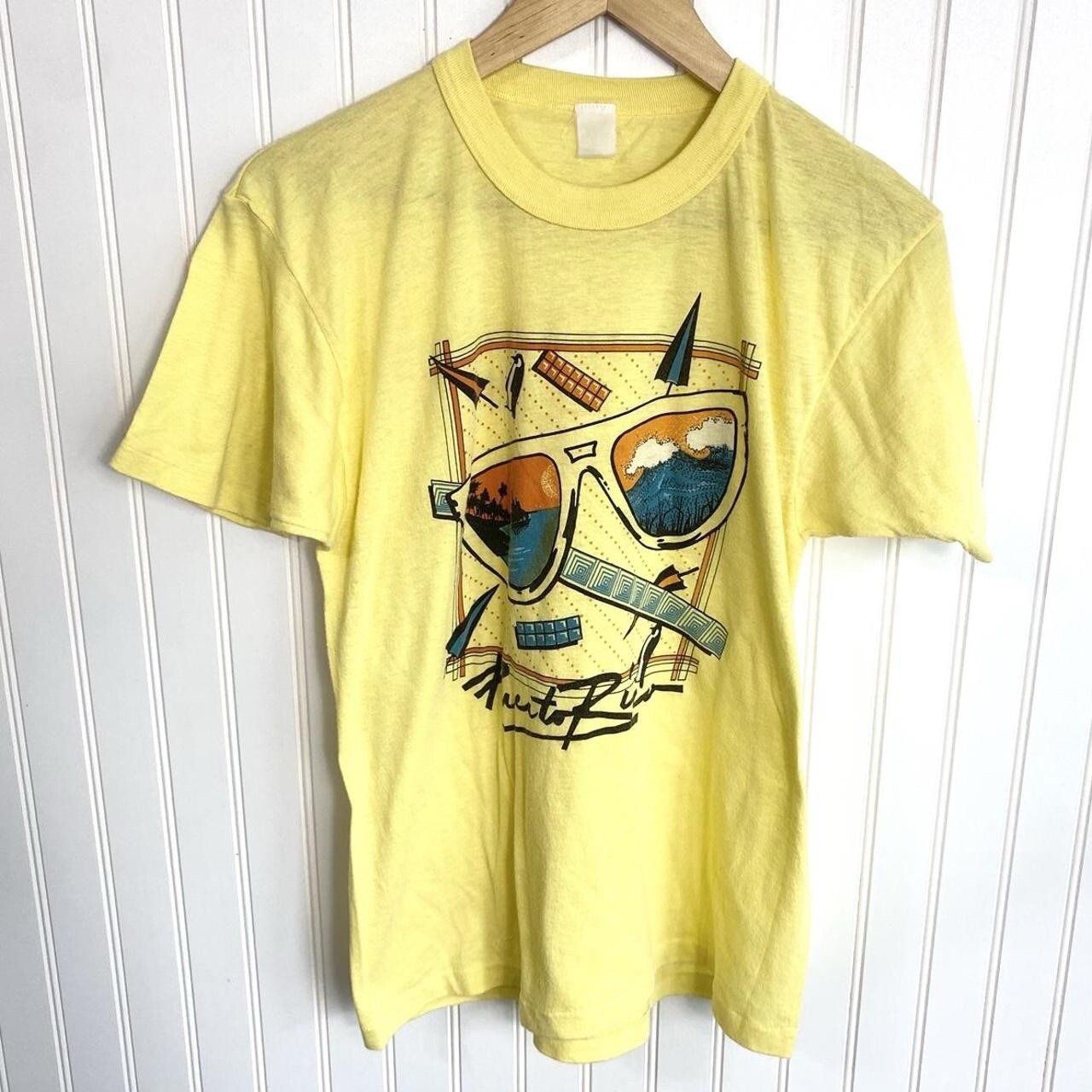 Puerto Rico Vintage 1980s Yellow Graphic Tee T-shirt … - Gem