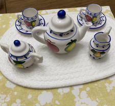 Vintage Bella Fruit Collectible Miniature Porcelain Tea Set 9 Pieces