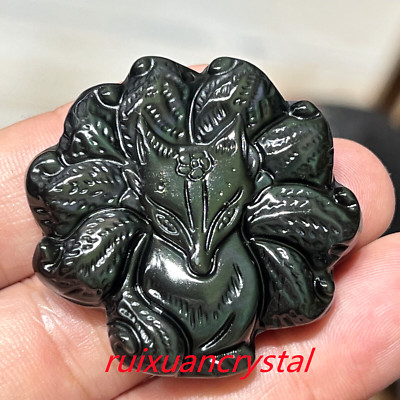 2'' Natural Colored obsidia Quartz Carved FOX skull Crystal pendant healing1pc