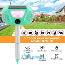 Upgraded LED Solar Ultrasonic Animal Repellent 4 Modes Dog Cat Skunk Deer Sensor