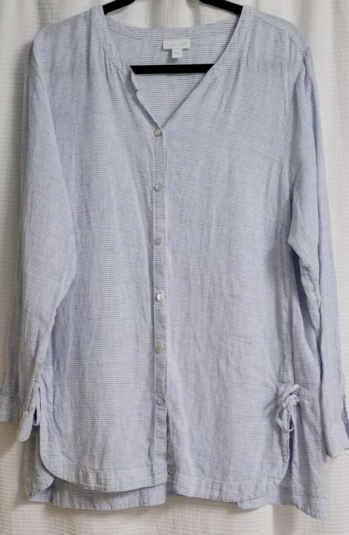 JJill Linen Tunic in Blue and White Stripe Large (M8)