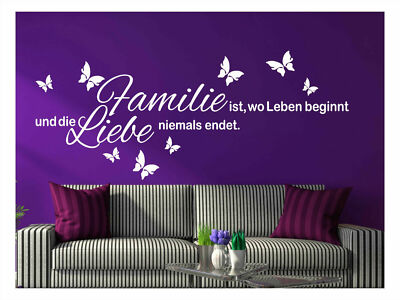 Wandtattoo 60cm Familie Wo das Leben beginnt Schmetterlinge Bilderrahmen Herz 2