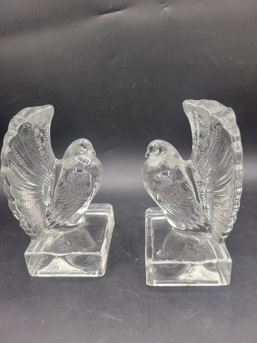 Vintage Indiana Glass Pouter Pigeon Dove Clear Glass Bookends Crystal 6”Bird - Picture 5 of 7