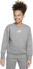 Nike CLUB FLEECE Big Kids Girls' Sweatshirt Heather Carbon/White Size XS