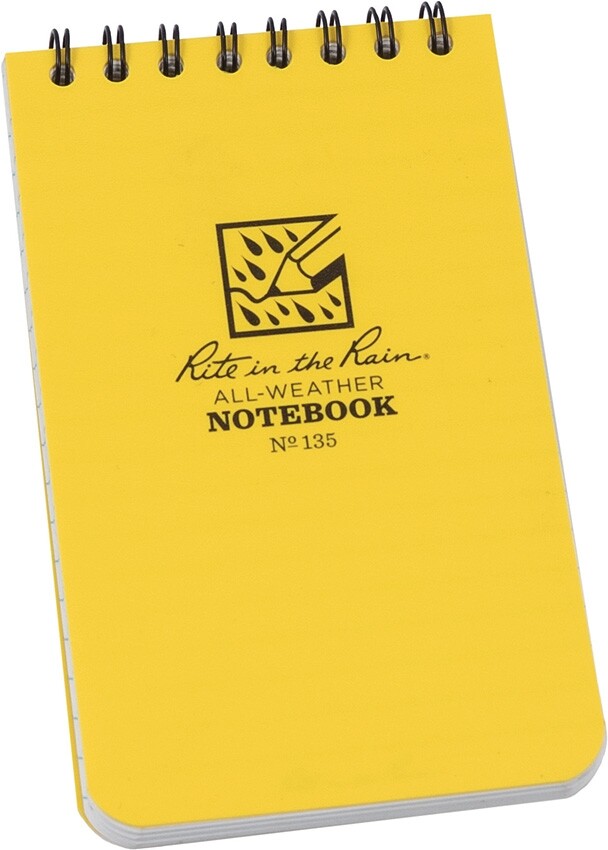 Rite In The Rain Top Spiral Polydura Cover Yellow Notebook 50 Sheets 3"x 5" R135