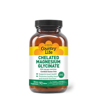 Country Life Chelated Magnesium 400mg 90 Count Gluten Free Vegan Non GMO