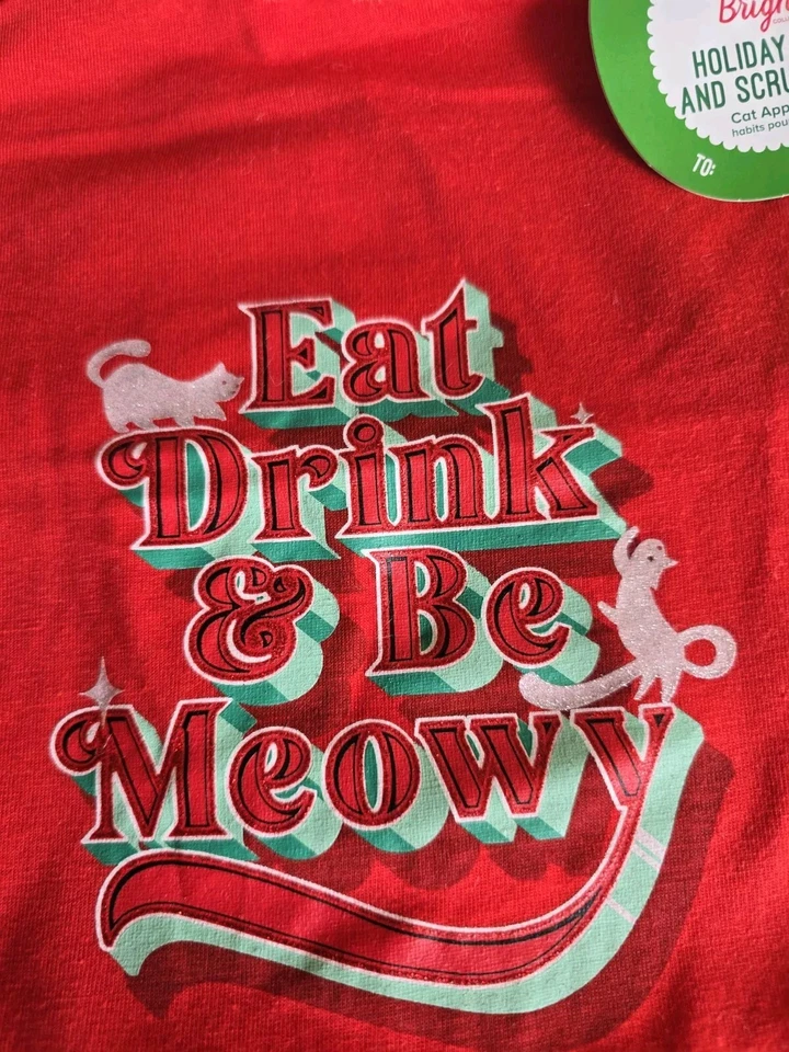 Новый с Ярлыками Merry & Bright коллекции праздник Рождество футболка с Scrunchie Cat одежда Sz M - Изображение 2 из 4