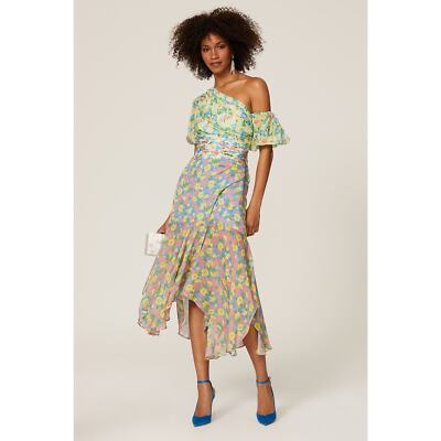 Amur Jaylah Patchwork Floral Print Silk Asymmetrical Midi Dress Size 4 |  eBay