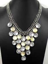 Charming Charlie Yellow Faceted Charm Bib Statement Necklace Boho Western 21"