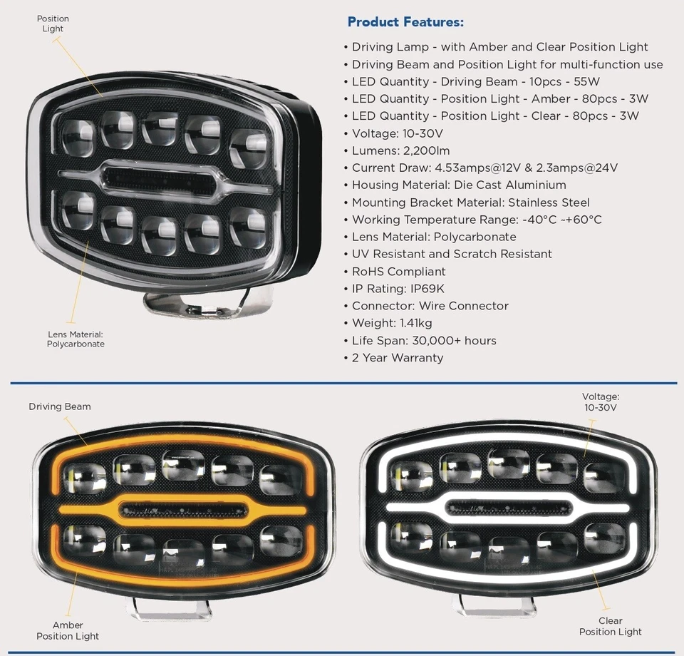 6X Fit Scania Volvo DAF MAN Camion 24V 10'' Faro Nebbia Ovale LED Bianco Ambra - Bild 4 von 4