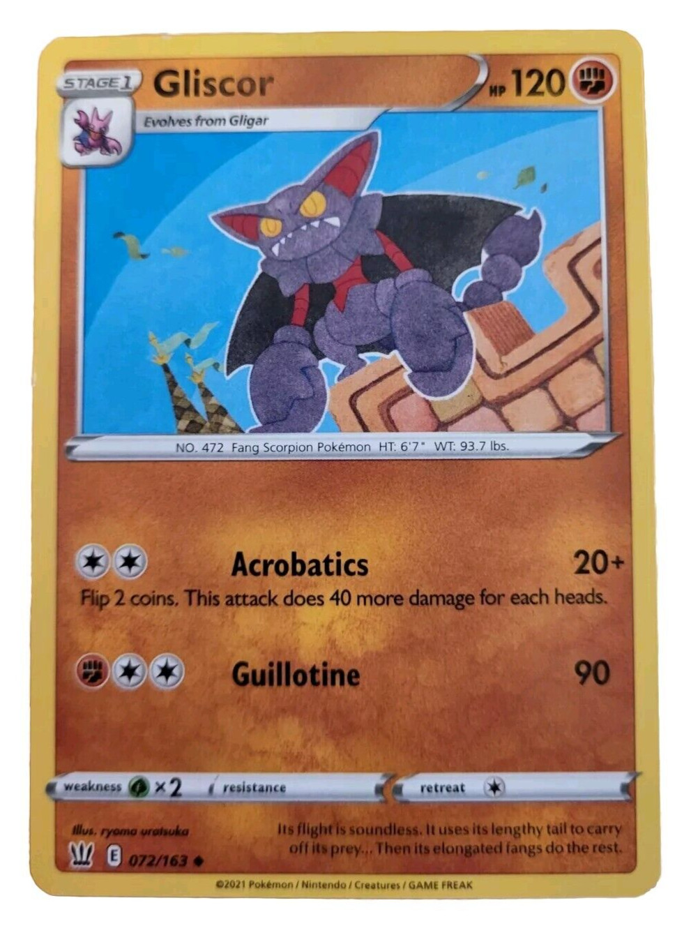 Gliscor Pokemon Trading TCG Card 072/163 (A0
