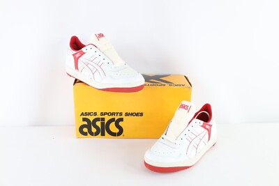 NOS Vintage 90s Asics Mens 11 Spell Out Outrage Lo Sneakers Shoes White Red