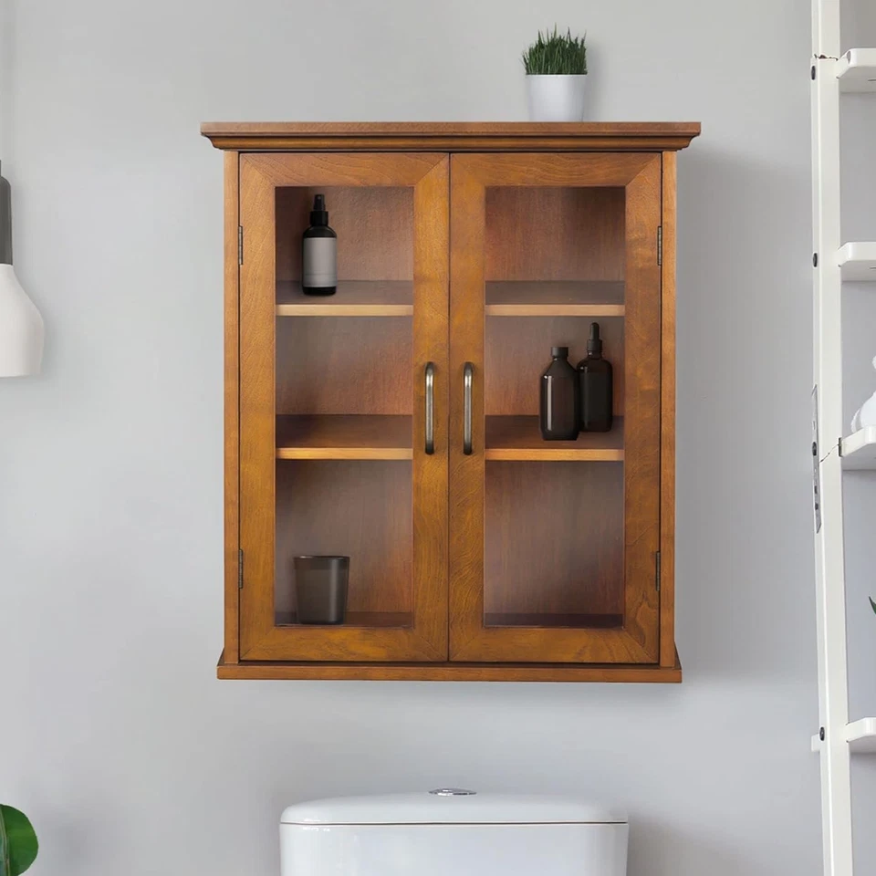 Стеклянная дверь настенный шкаф с регулируемыми полками коричневый кухня ванная комната буфет - Изображение 3 из 4