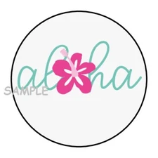 30 ALOHA ENVELOPE SEALS LABELS STICKERS 1.5" ROUND BEACH LUAU PARTY FAVORS