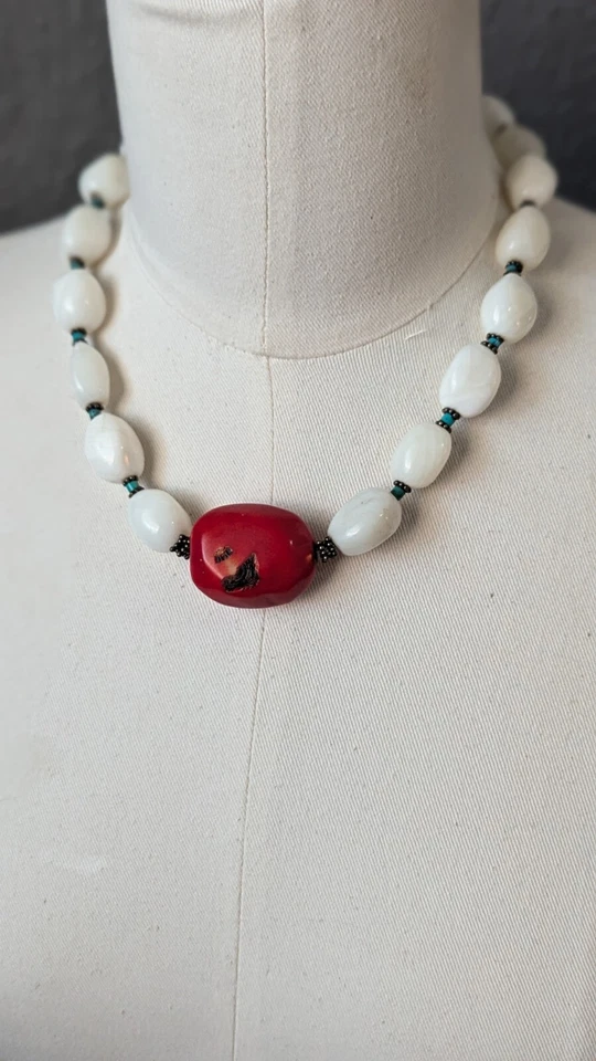 Juego de pendientes de ley 925 con cuentas turquesa coral rojo ágata blanca barse Foto 4 de 4