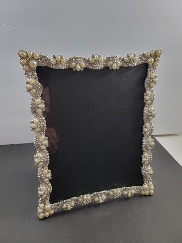 Pearls & Crystals 8"x10" Photo Frame Silvertone Metal w/Kickstand - Picture 5 of 9