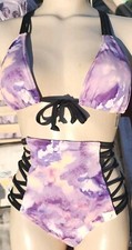Victorias Secret PINK Vintage L Bikini set Purple Tye Dye High Waist Triangle