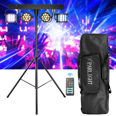 Complete Professional 4-Par Stage LED Lights DMX System & Stand Xmas Light W/Bag