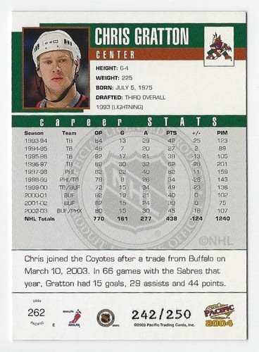2003-04 Pacific Blue #262 Chris Gratton /250! *PWE* - Picture 2 of 2