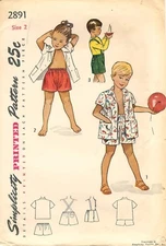 Vintage Simplicity # 2891 Sewing Pattern: Child's Shorts And Beach Coat Size: 2