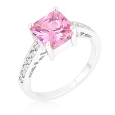 Princess Pink Ring Cubic Zirconia 2.1 ct. Rhodium Plated