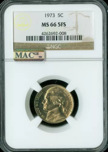 1973 JEFFERSON NICKEL NGC MS66 FS PQ 2ND FINEST GRADE MAC SPOTLESS  .