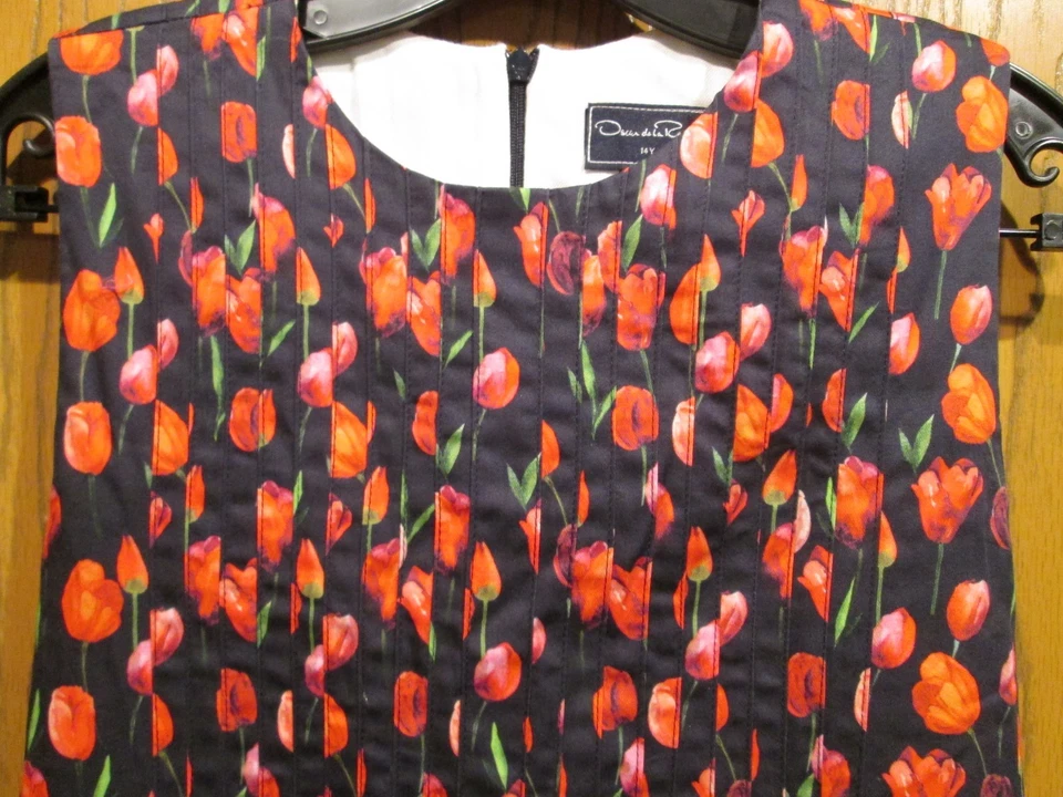 Oscar de la Renta Girl's Blue & Red Floral Cotton Sleeveless Dress 14Y - Image 2 of 4