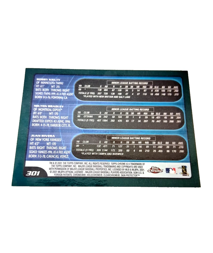 2001 Topps Chrome #301 Bobby Kielty / Milton Bradley / Juan Rivera - Image 2 of 3