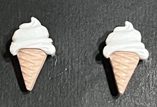Handmade Child  s White Ice Cream Sugar Cone Hypoallergenic Post Earrings