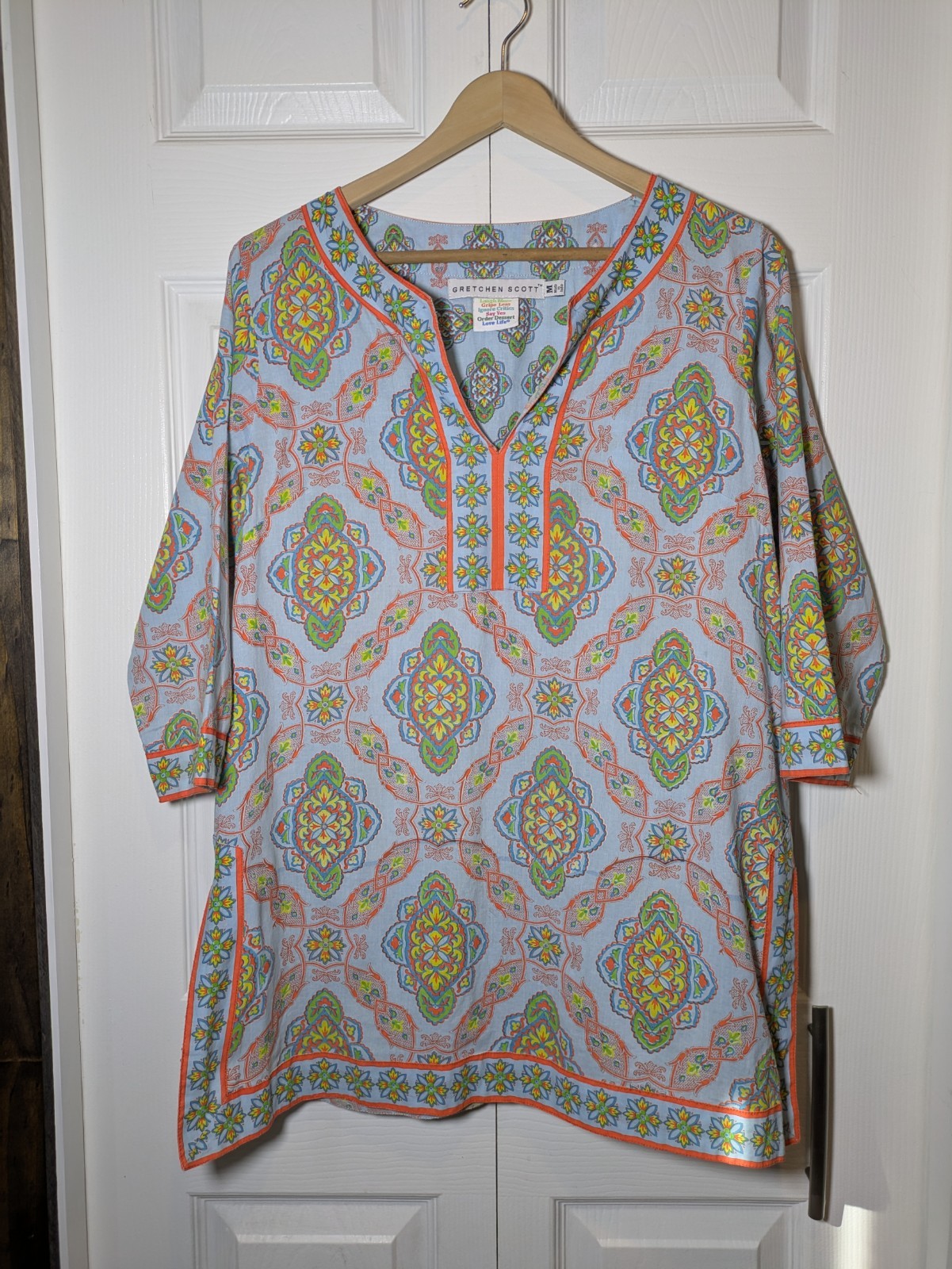 LNWOT Gretchen Scott Split Neck Patterned Tunic -… - image 1