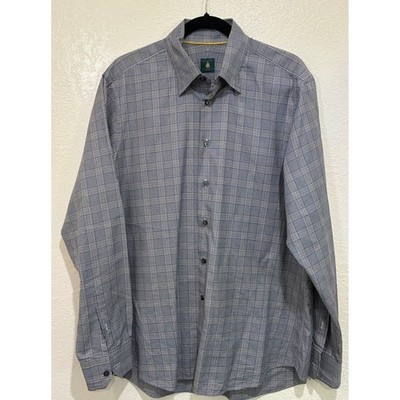Robert Talbott Trim Fit Mens Dress Shirt Blue Brown Plaid Houndstooth Cotton XL