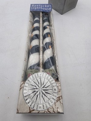 Nantucket LIghthouse 10'' Taper Candles Black & White Lighthouse Design NIB