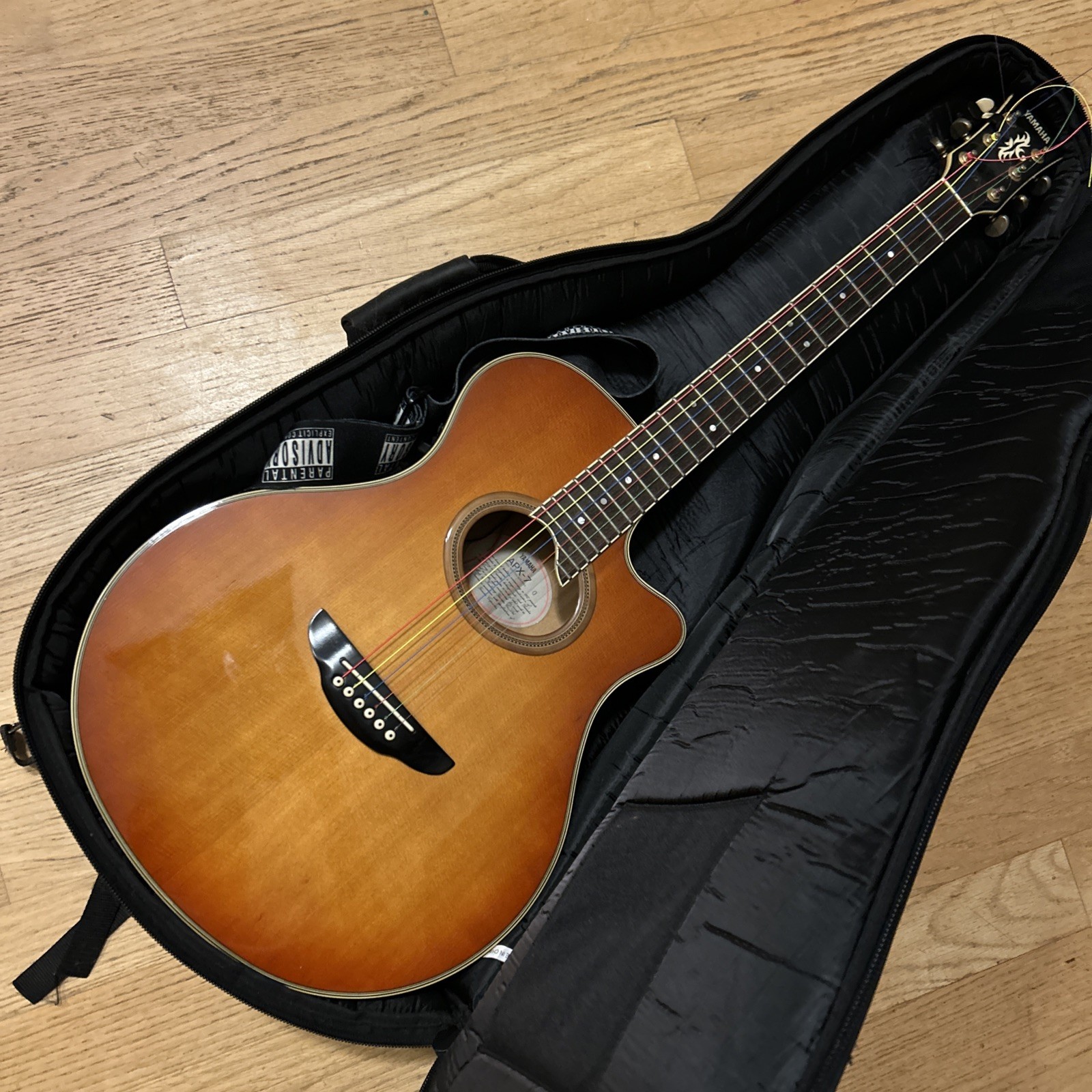 Yamaha APX-7 Acoustic Electric Guitar Rainbow Strings Needs Battery Wire Fixed