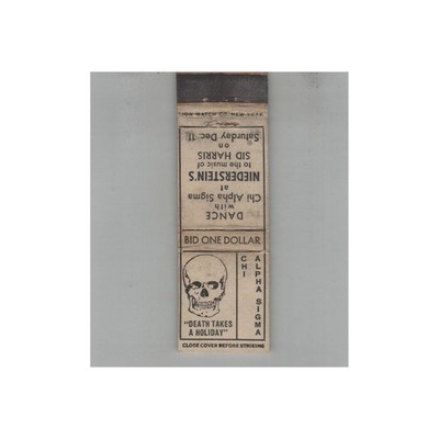 Midget Matchbook Cover Death Takes A Holiday At Niederstein's Chi Alpha Sigma