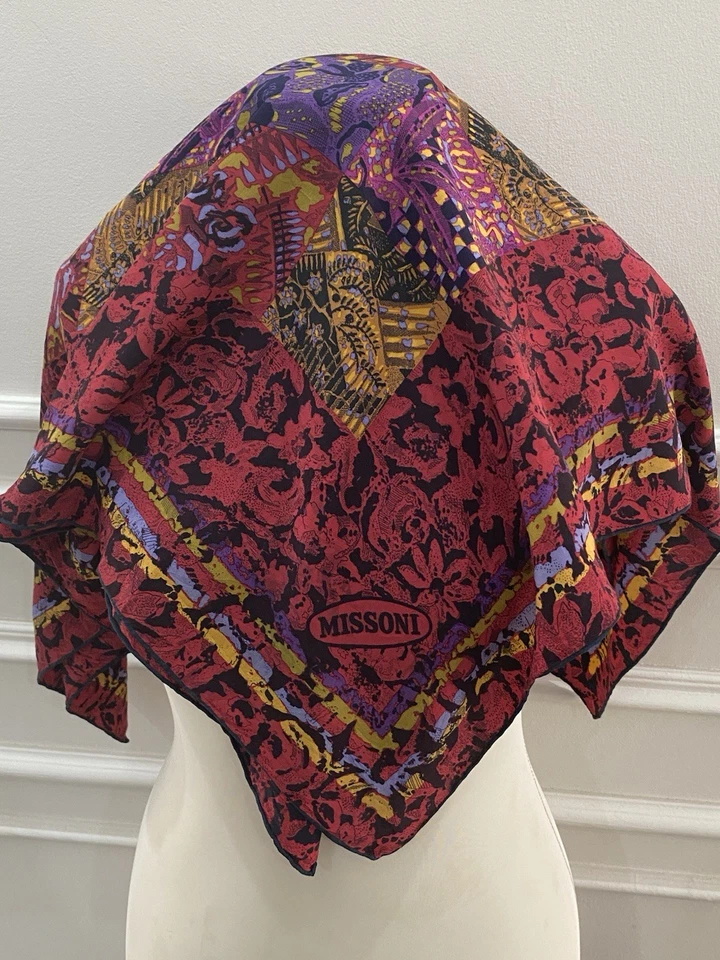 S25# Bufanda de Seda Missoni - Abstracto Multicolor Estampado Geométrico Seda y Cachemira Foto 4 de 4