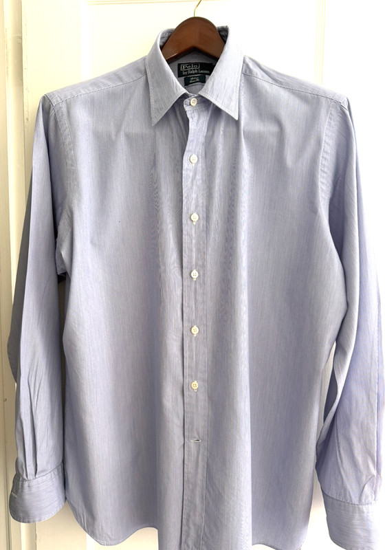 Polo Ralph Lauren Cotton Pincord Stripe Blue Dress Shirt 17 36 Andrew Fit