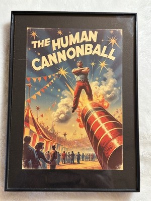 Retro Circus The Human Cannonball Framed Postcard Wall Art 5x7 Sideshow Carnival