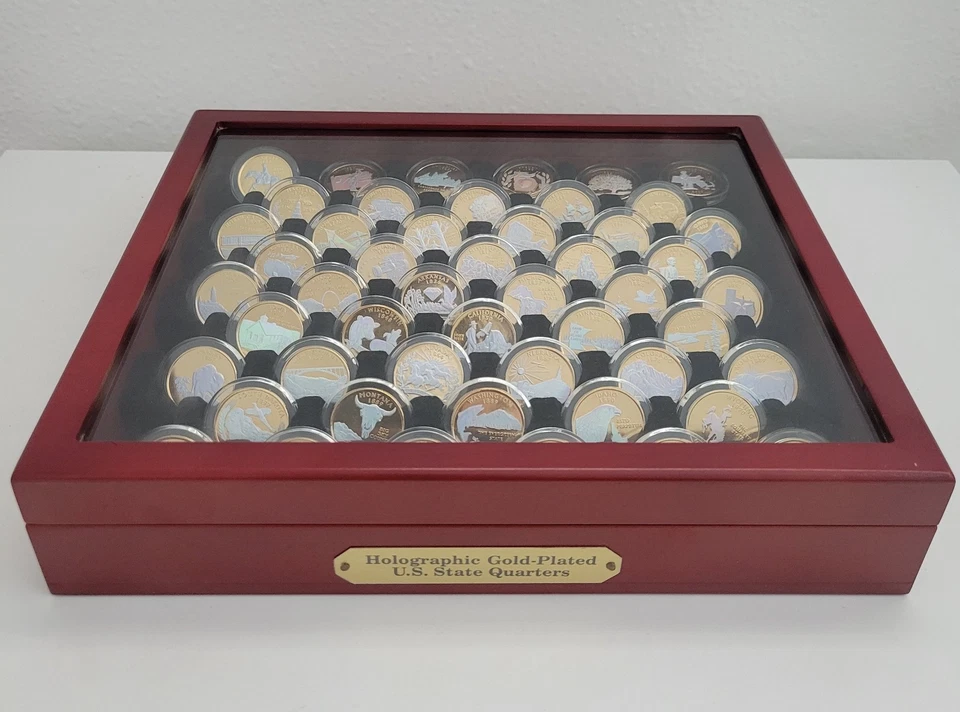Complete 50-State Holographic Gold-Plated Quarter Set w/ Display Box - Image 2 of 4