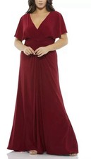 MAC DUGGAL 67916 CAPE SLEEVE TWIST WAIST JERSEY DEEP RED GOWN Size 14W NWT