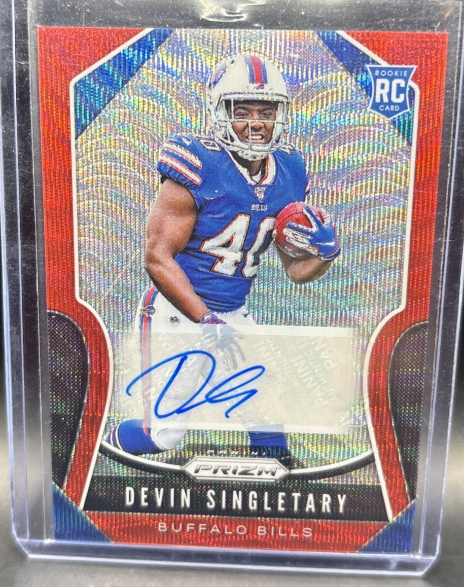 2019 Panini Prizm - Rookies Devin Singletary #335 Red Wave Prizm Autographs /149